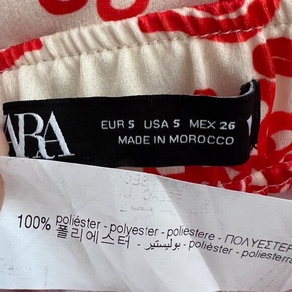 NEW Zara Satin Effect pyjama style Wide Leg Side Slit Pants in Orange, Sz S - Picture 14 of 16